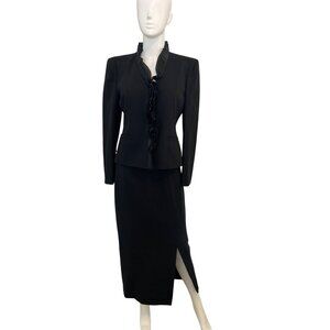 Amelia Austin Women's Black Chic Skirt Suit Set With Ruffle Detail Size 4